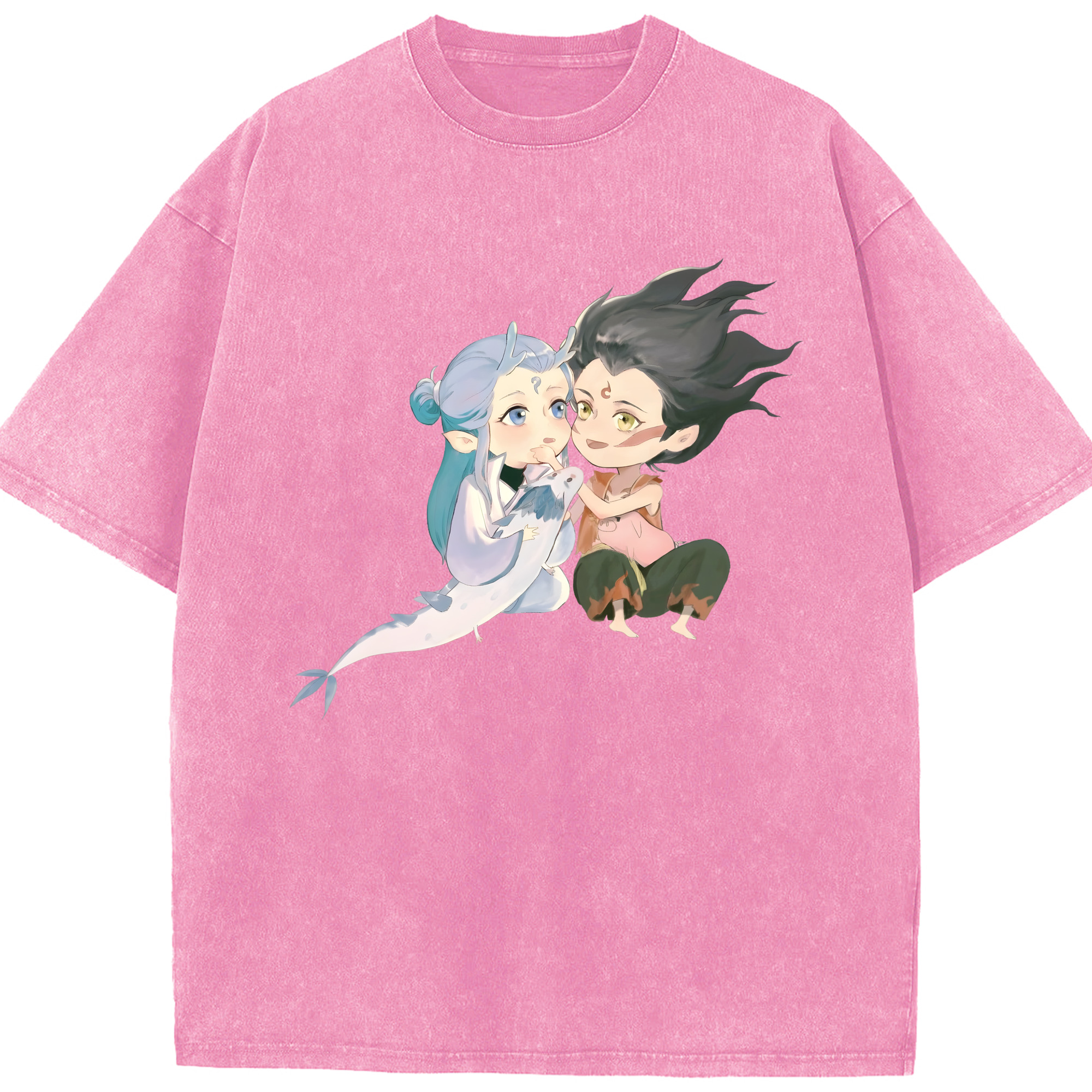 （画像用） Ne Zha 2 ナタ 魔童の大暴れ 綿100% ヴィンテージ風 半袖Tシャツ（フロントプリント）